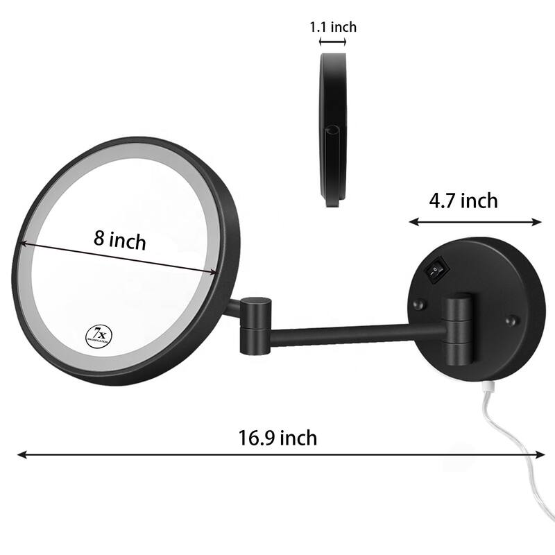 8" Wall Mounted Lighted Makeup Mirror, 7X Magnifying Mirror w/LED Light